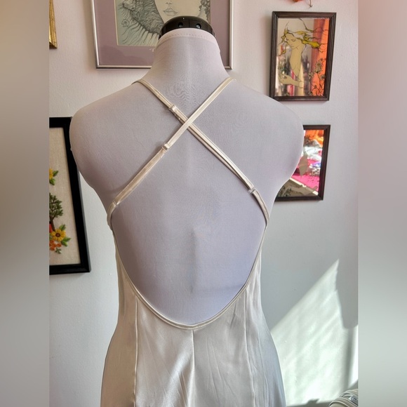 Vintage/Y2K Ivory Satin Slip Dress with Pintuck Bodice & Rosette Detail - Picture 4 of 5